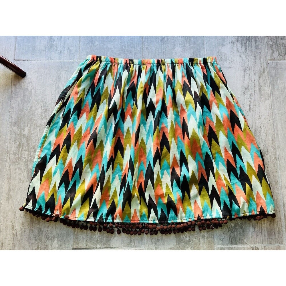 MILLY of NEW YORK Elastic Waist Woven Skirt Chevron Geometric Print Designer 8